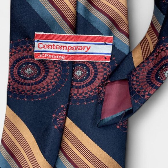 JC Penny Tie Vintage 1970's Wide Polyester Disco Loud Mod Striped Geometric - Picture 4 of 5